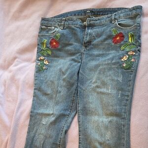Floral Embroidered Straight Leg Jeans
